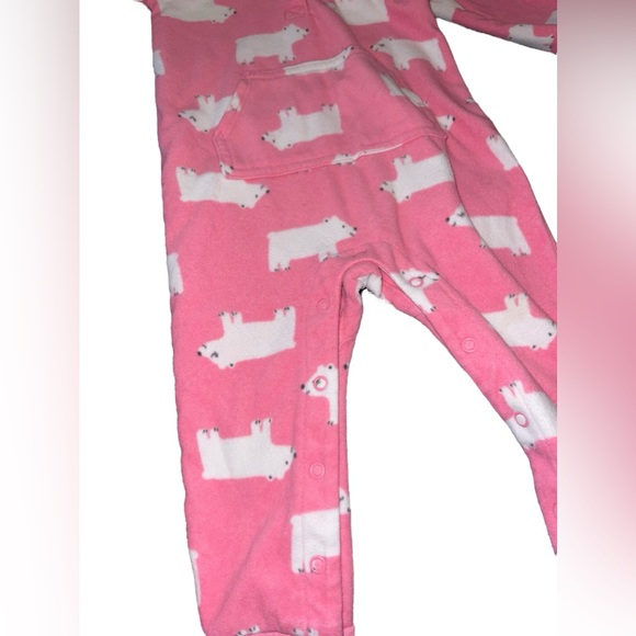Carters Pajamas Girl's Pink Polar Bear Hooded Fleece Jumpsuit Snap-Up - Picture 4 of 5